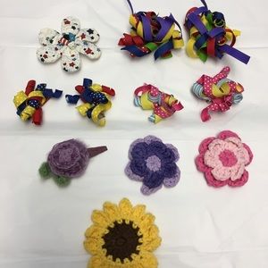 Lot 11 GIRLS Big Ribbon & Flower Barretts & Clips